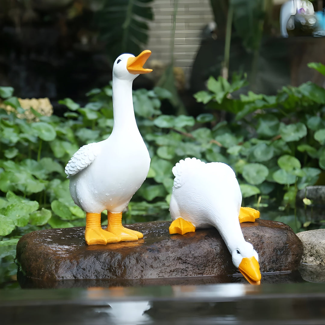 PuddlePals Skulptur – Lantstil Anka &amp; Gås Figur