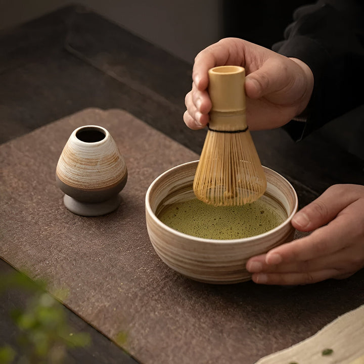 Matcha Te-set – 4-delar med bambuvisp | För traditionell teceremoni