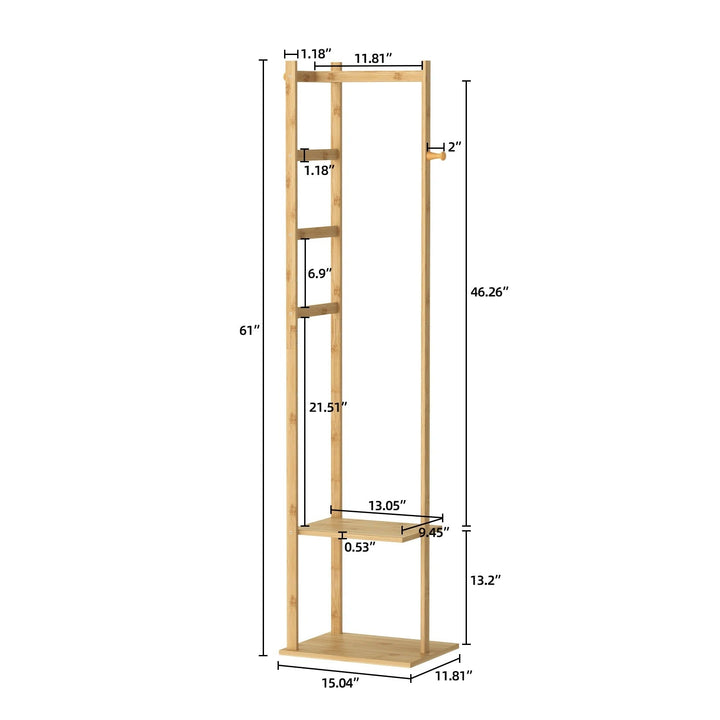 HarmonyWood Rack - Bambu-hörneregale med krokar och hyllor