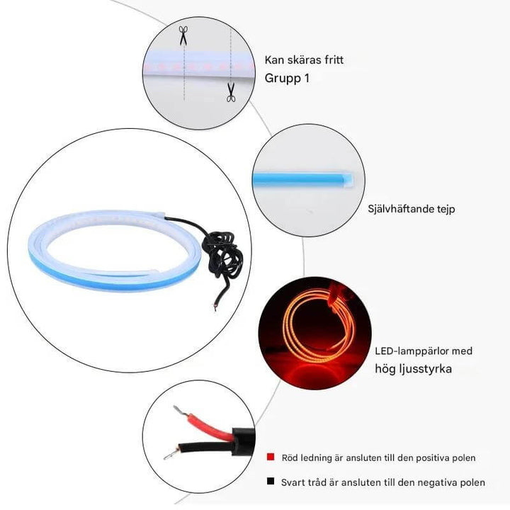 GlowTail - LED DRL Huvlist för Bil | 150cm Sekventiellt Ljusband med Vattentålig Design