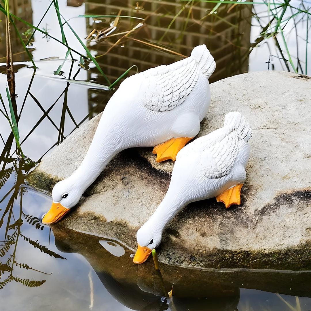 PuddlePals Skulptur – Lantstil Anka &amp; Gås Figur
