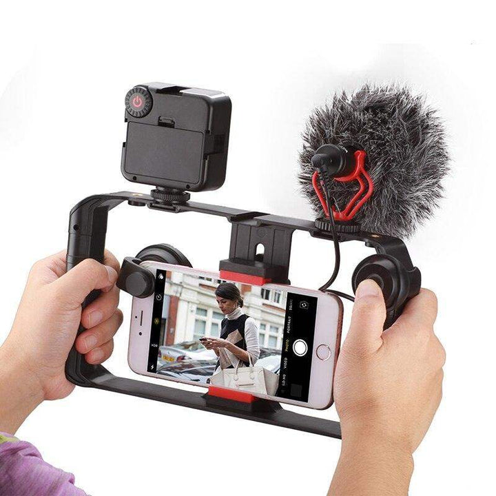 Smartphone Video Rig Stabilizer med Ljus – Smidig Filminspelning &amp; Belysning för Mobil Filmning