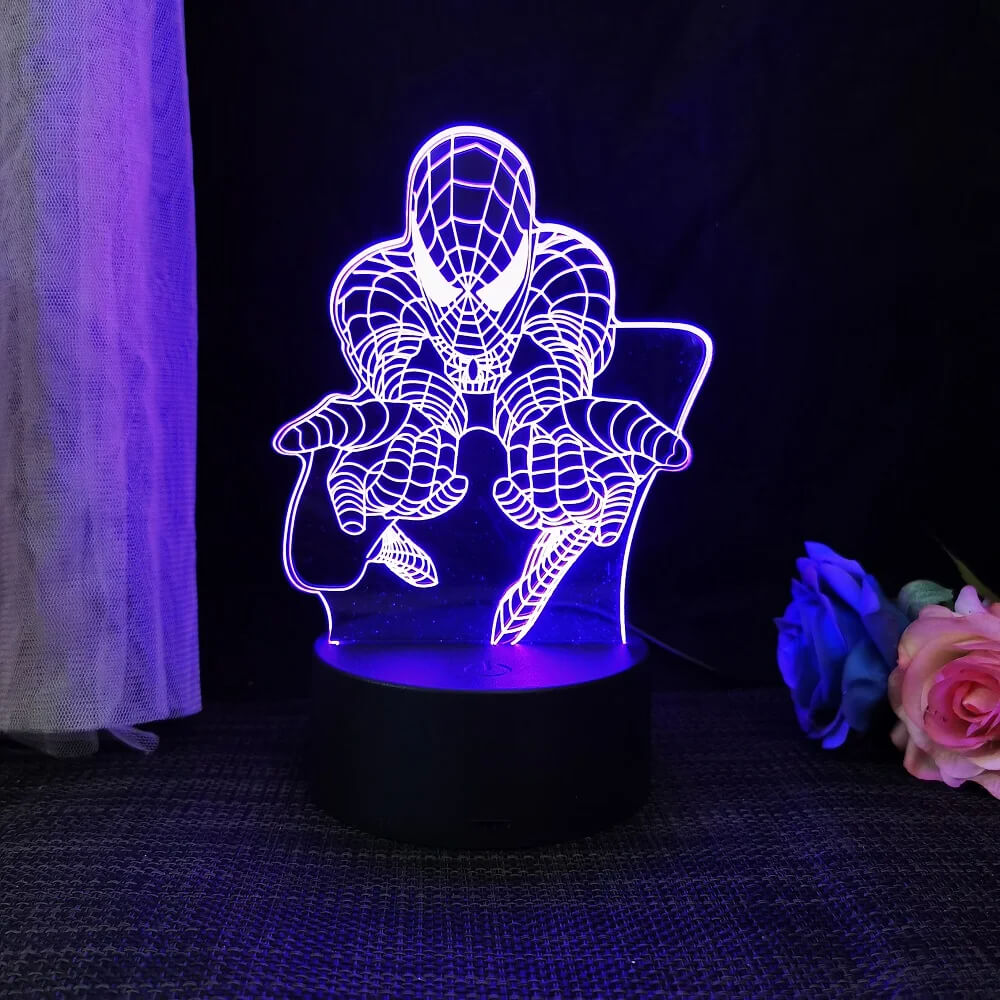 3D Superhjälte LED Nattlampa med Fjärrkontroll | 16 Färger &amp; Touch – USB &amp; Batteridriven Akryllampa för Barn &amp; Gamingrum