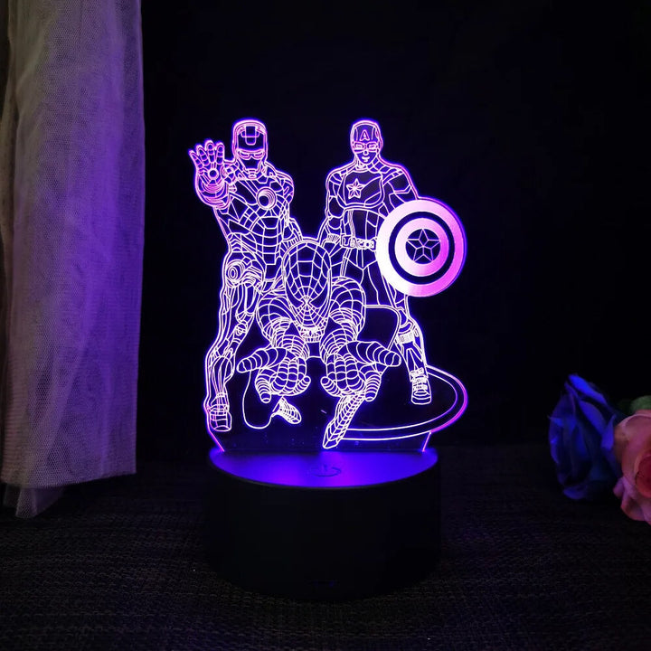 3D Superhjälte LED Nattlampa med Fjärrkontroll | 16 Färger &amp; Touch – USB &amp; Batteridriven Akryllampa för Barn &amp; Gamingrum