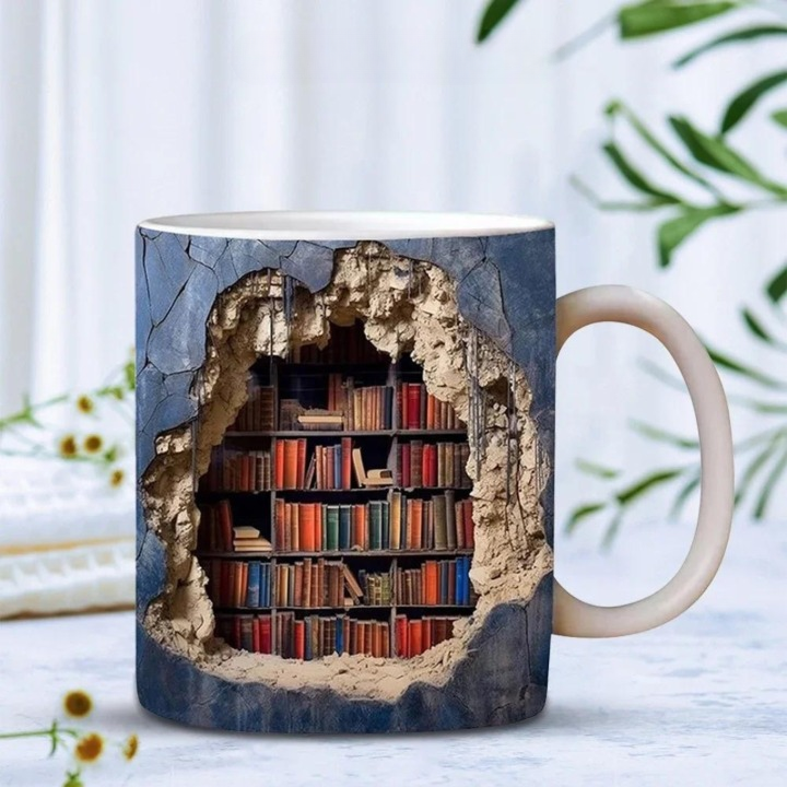 3D bokhylla keramisk mugg