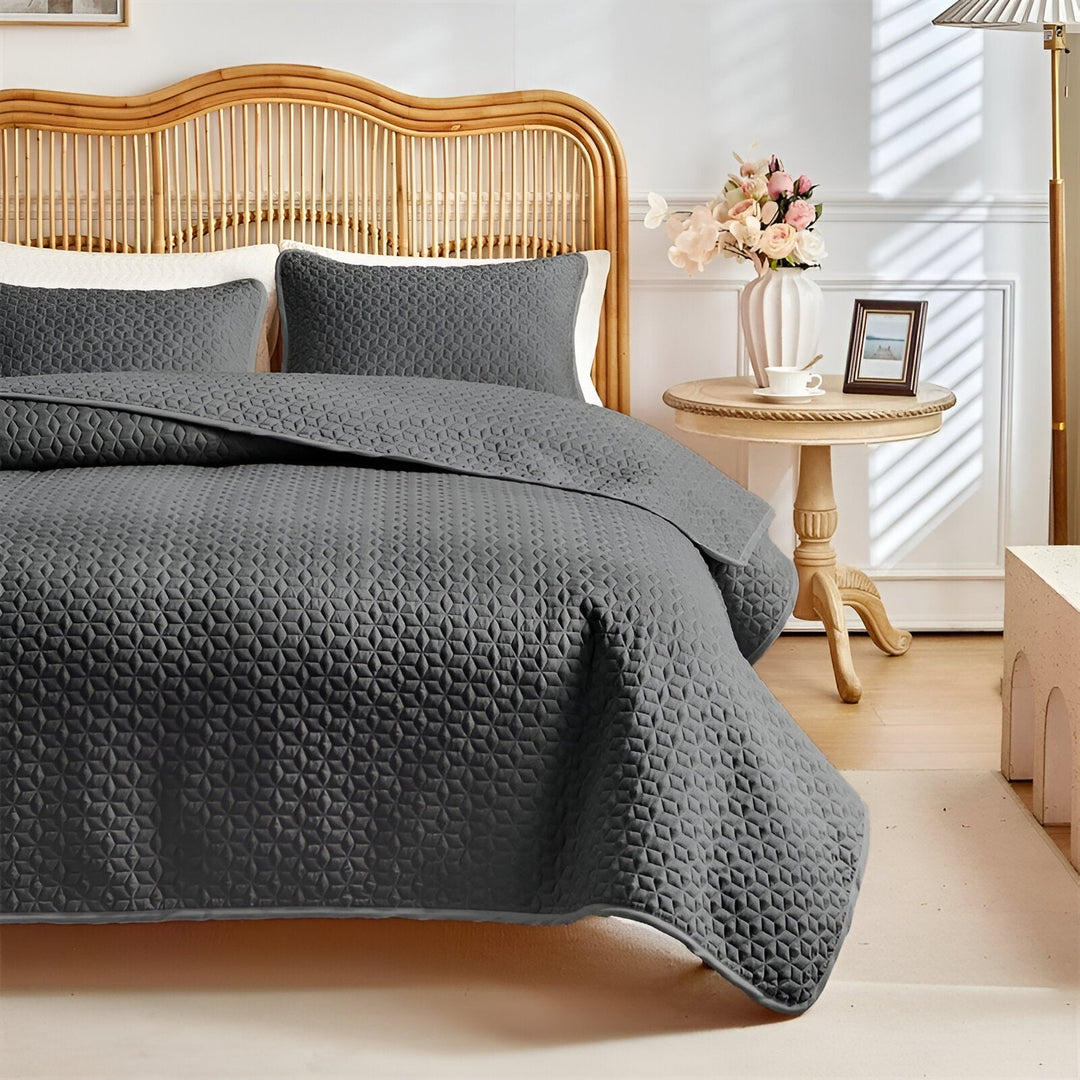 3-delat Enfärgat Kvadret Täcke Set för Mysig Elegans