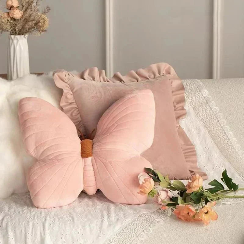 Rosa Plysch Fjäril Kudde Pad för Soffa och Sovrum