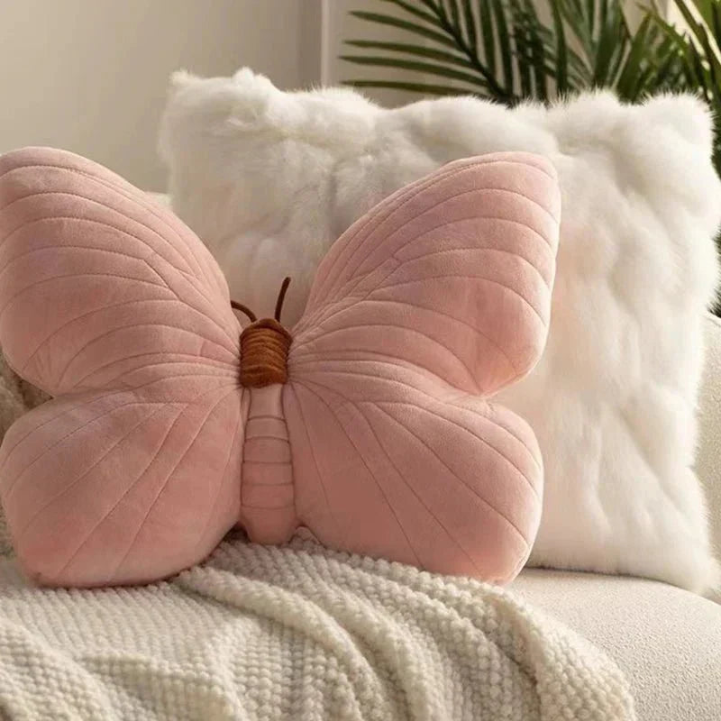 Rosa Plysch Fjäril Kudde Pad för Soffa och Sovrum