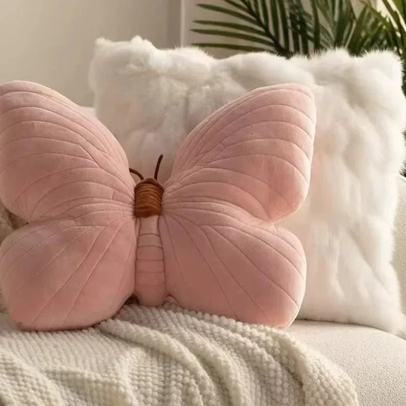 Rosa Plysch Fjäril Kudde Pad för Soffa och Sovrum