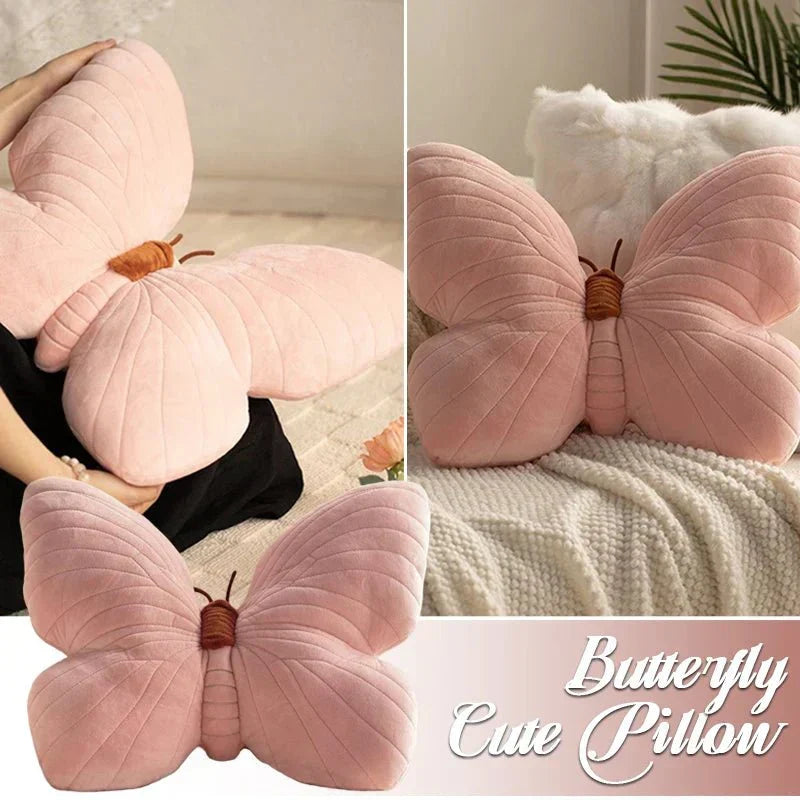 Rosa Plysch Fjäril Kudde Pad för Soffa och Sovrum