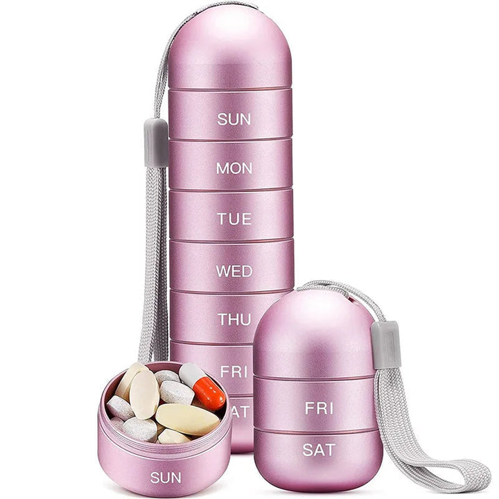 Aluminium 7 Dagars Portabel Tablet Organizer för Resa, Tablet Låda Tablet Behållare