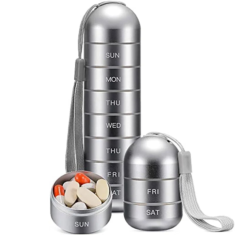 Aluminium 7 Dagars Portabel Tablet Organizer för Resa, Tablet Låda Tablet Behållare