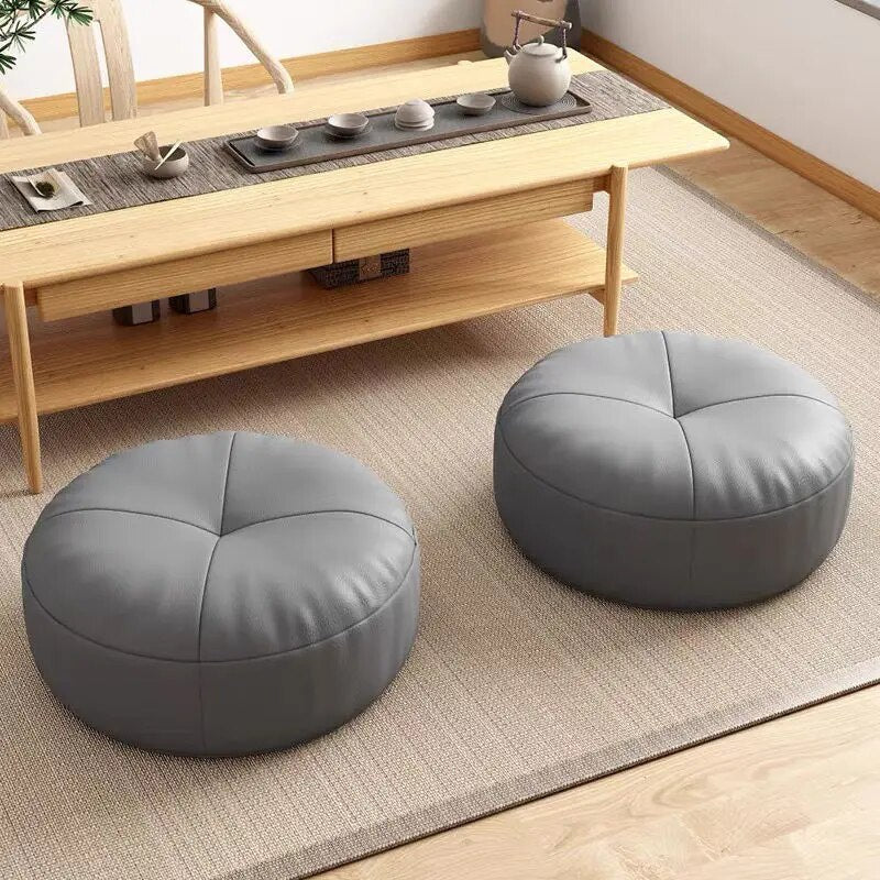 Enkel japansk stil nappa läder golvkudde rund