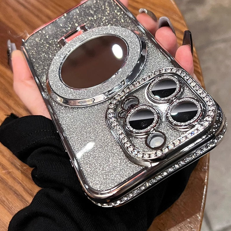 Telefonfodral med spegel magnetisk stativ glitter