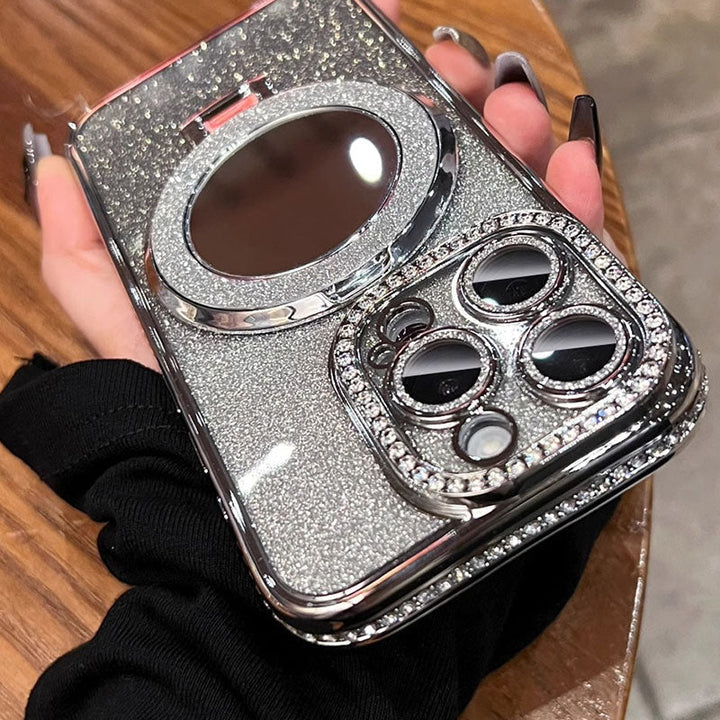 Telefonfodral med spegel magnetisk stativ glitter