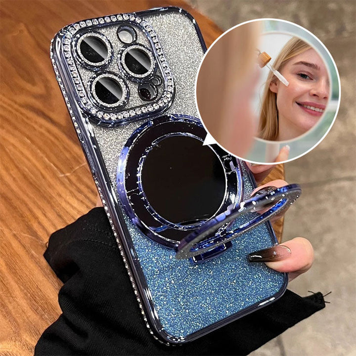Telefonfodral med spegel magnetisk stativ glitter