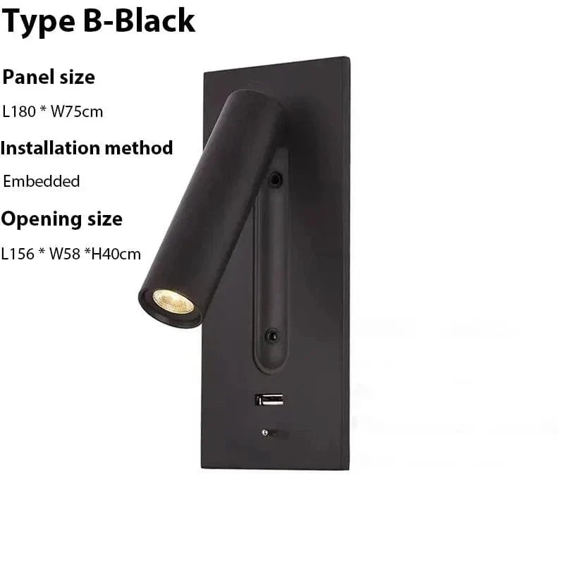 Justerbar USB-laddningsvägglampa med 350° rotation – Modern vägglampa för nattduksbord och hotellanvändning