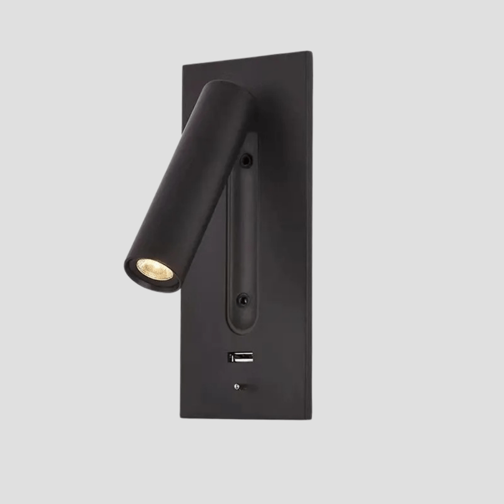Justerbar USB-laddningsvägglampa med 350° rotation – Modern vägglampa för nattduksbord och hotellanvändning