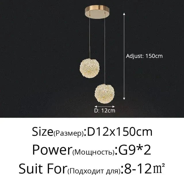 Elegant Kristallkrona Lampa för Sovrum och Bar – Modern Rund Boll Design med Justerbar Upphängningskabel