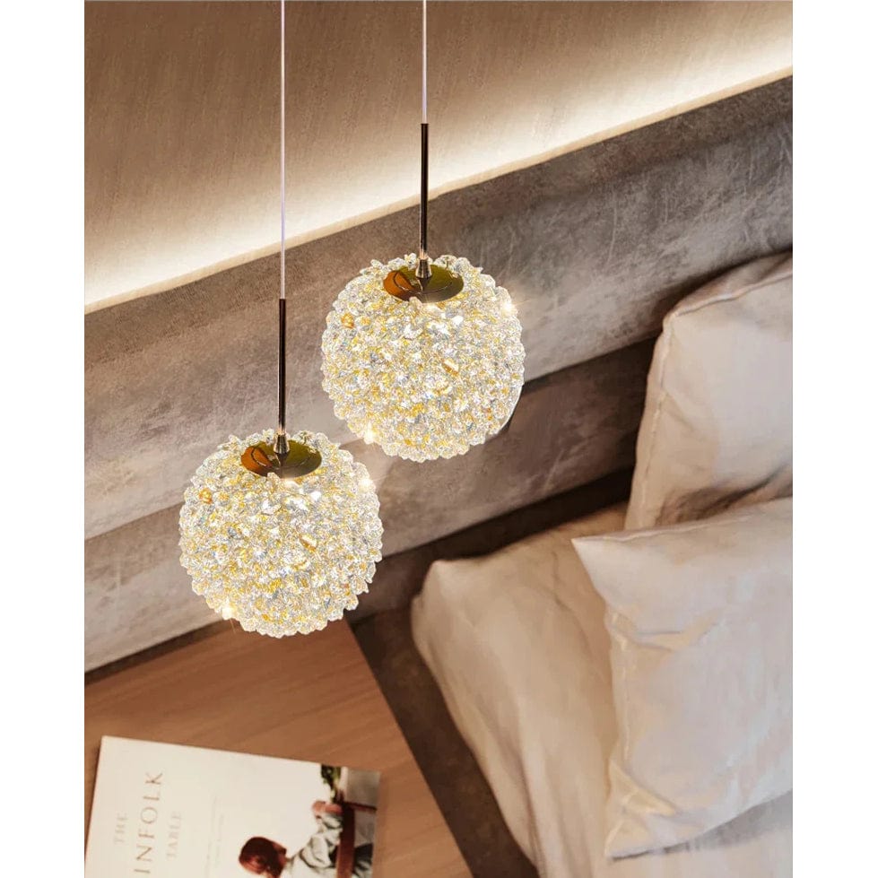 Elegant Kristallkrona Lampa för Sovrum och Bar – Modern Rund Boll Design med Justerbar Upphängningskabel