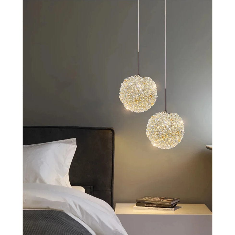 Elegant Kristallkrona Lampa för Sovrum och Bar – Modern Rund Boll Design med Justerbar Upphängningskabel