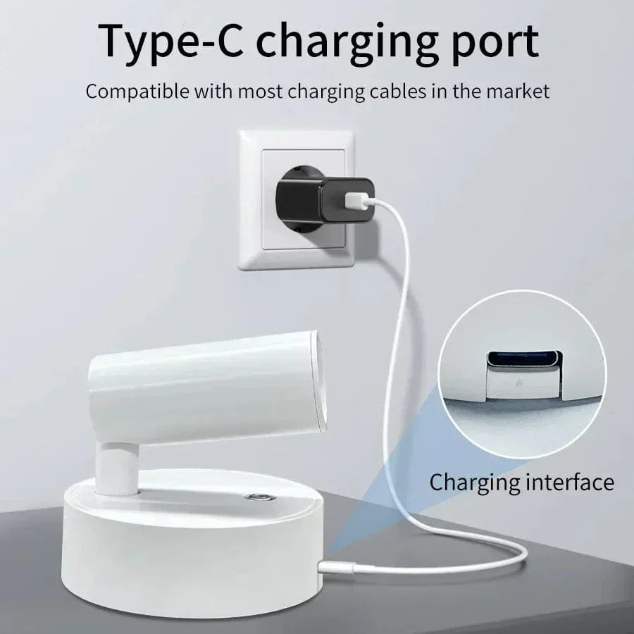Uppladdningsbar LED-vägglampa med magnetfäste – Beröringskontroll – 360° rotation – Tre-färgjustering – Kompakt design
