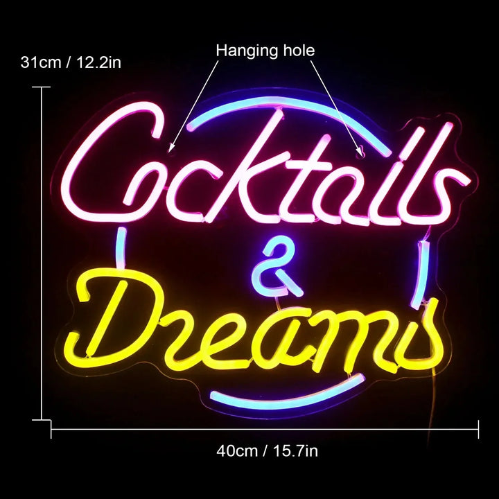 Cocktails &amp; Beer LED Neon Skylt – Livlig USB-drivet Bar &amp; Fest Dekoration